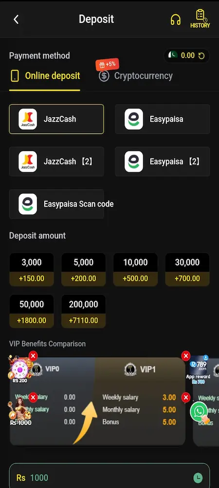 666A deposit method using JazzCash and EasyPaisa in Pakistan
