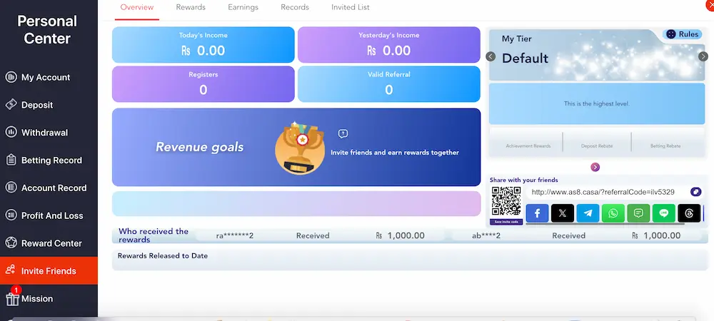 AS8 Game APK invite and earn referral bonus system 2026 Pakistan