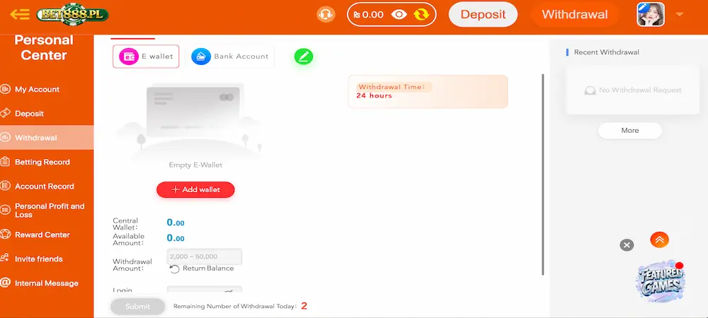 Bet888 Game withdrawl