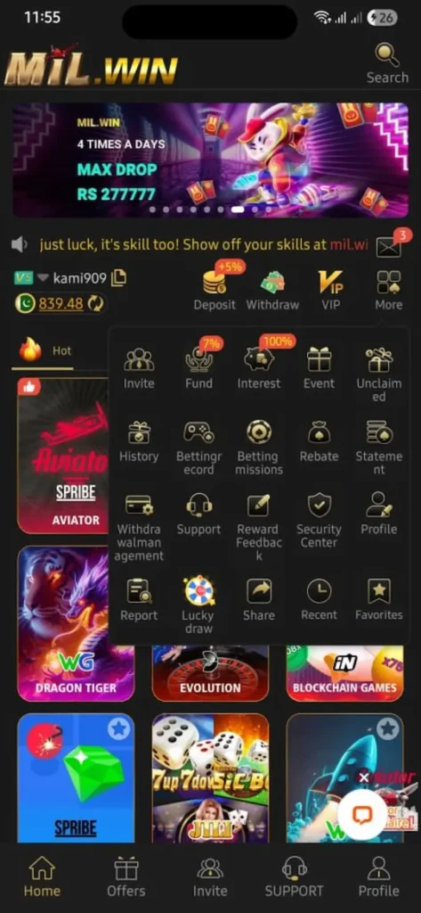 MilWin Game Dashboard