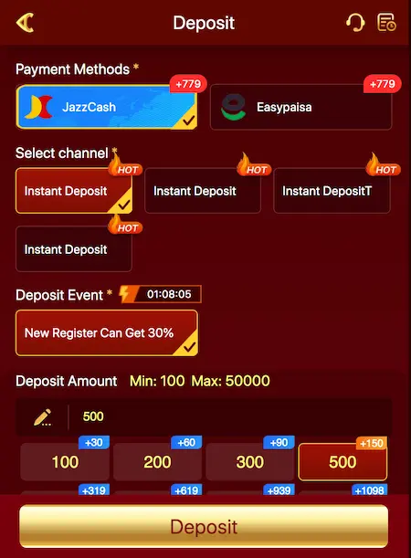 A26 Game Deposit Method JazzCash Easypaisa Payment Interface 2026