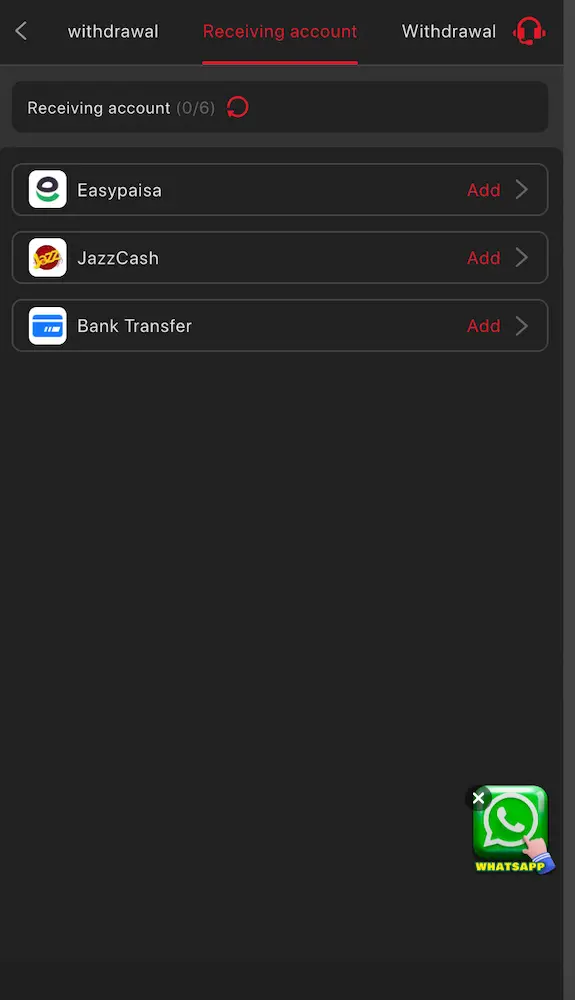 E98 Game withdrawal dashboard showing JazzCash, Easypaisa, and crypto cashout options